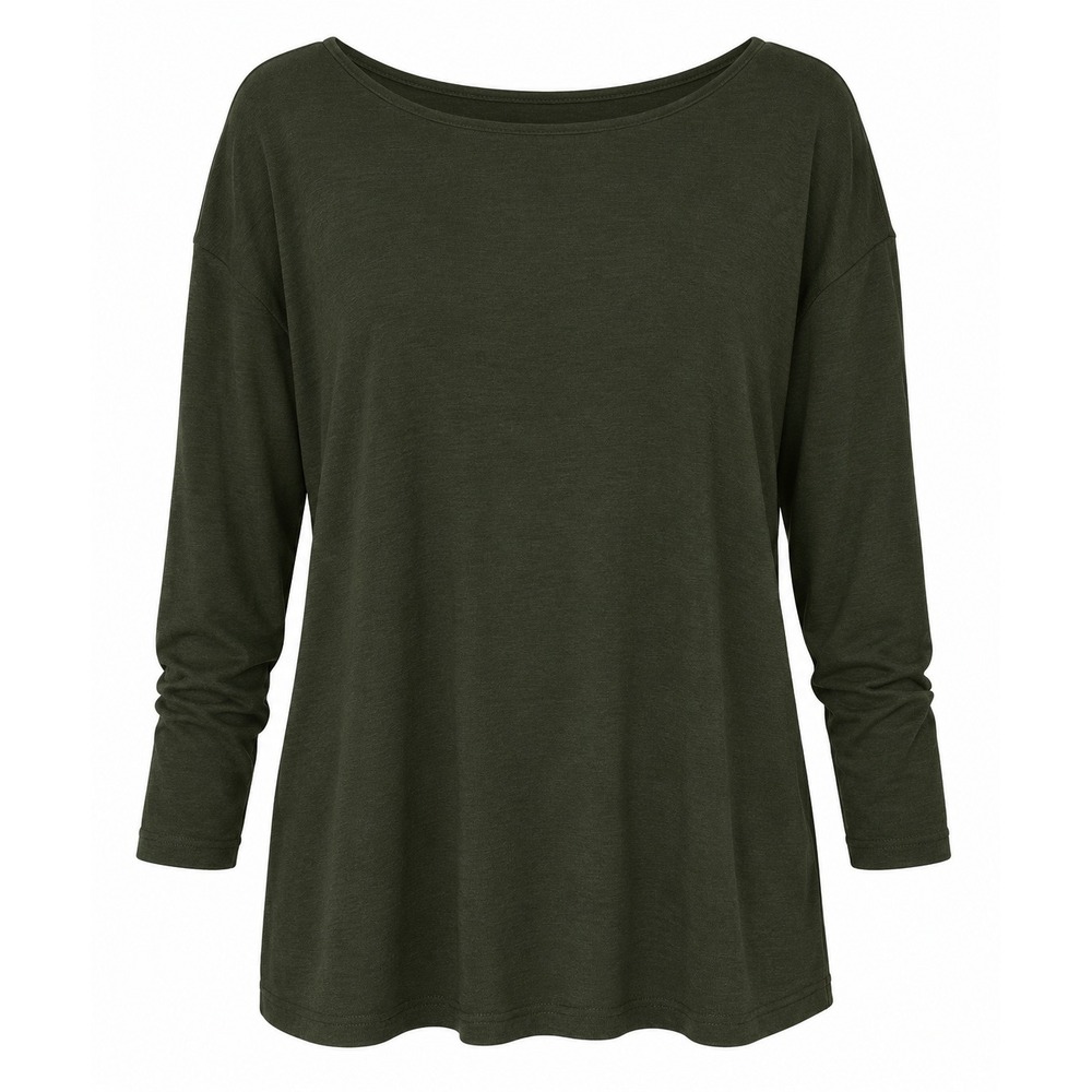 Vintage Express Tricot Top Large Green Long Sleeve 90s Lagenlook Dark Academia